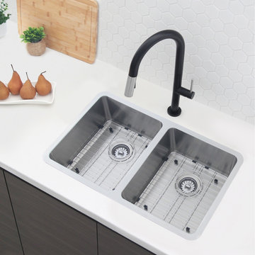 30 inch Dualmount Double Bowl 18 Gauge Stainless Steel Kitchen Sink S-414TG