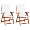 vidaXL 2x Solid Teak Wood Reclining Patio Chairs with Cushions Cream Seat