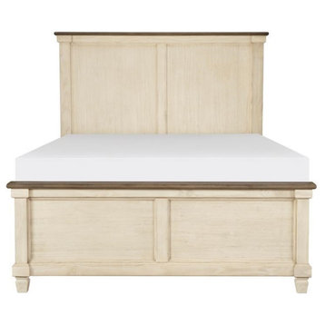 Pemberly Row Transitional Wood Queen Bed in Antique White/Rosy Brown