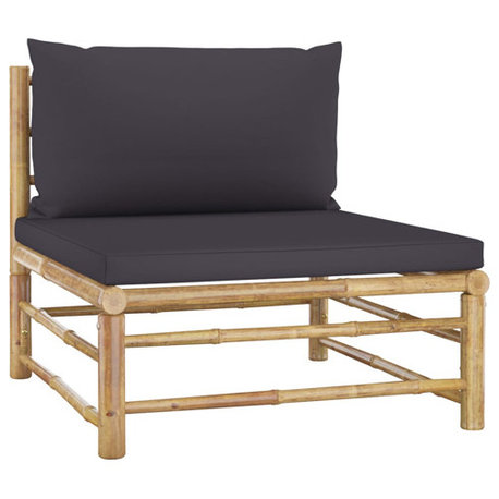 vidaXL Patio Middle Sofa with Dark Gray Cushions Bamboo Garden Lounge Seat