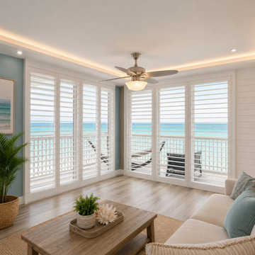 Sunlit Living Room & Bedroom with Custom Florida Plantation Shutters