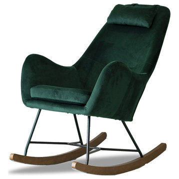 Roman Mid-Century Modern Indoor Nursery Rocking Chair, Dark Green