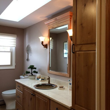 Rustic Master Bath Natural Stone Shower Unit w/ Ceramic Pottery sink Design