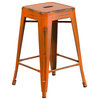 24" High Backless Distressed Orange Metal Indoor Counter H Stool