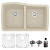 Karran Undermount Quartz 33" 50/50 Double Bowl Kitchen Sink Kit, Bisque