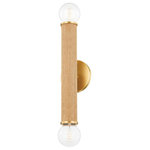Mitzi - Amabella 2 Light Wall Sconce, Aged Brass - Bring a little sunshine into your space with Amabella. Inspired by resort design, the 1- or 2-light wall sconce moves between modern and coastal by mixing tone and texture. Grasscloth wraps around the tubular form, contrasted with aged brass accents. Exposed bulbs add a more contemporary quality to the piece.