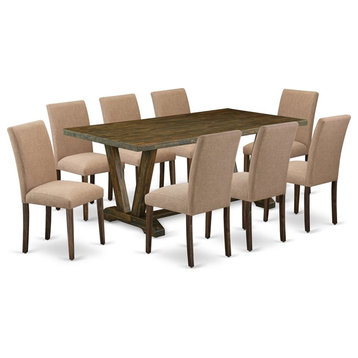 East West Furniture V-Style 9-piece Wood Dining Set in Brown