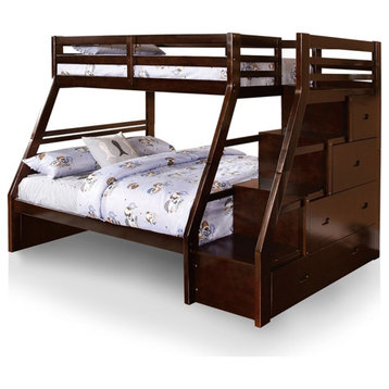 Furniture of America Dannick Wood Twin over Full Storage Bunk Bed in Dark Walnut