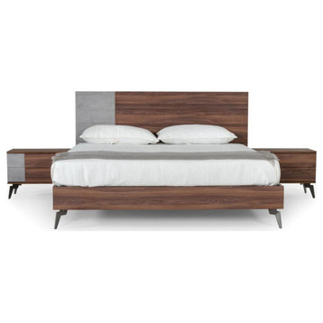 Justin Modern Italian Faux Concrete and Walnut Bed, Queen