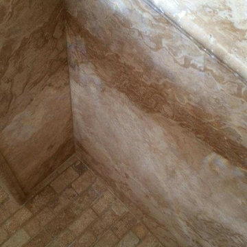 ForzaStone Walnut Cross Cut Travertine Walk In Shower