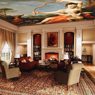 Traditional Luxury Living Room with Stretched Art Ceiling