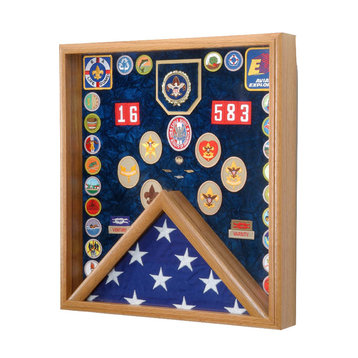 Boy Scout Flag and Awards Display Case With Laser Engraved Boy Scout Emblem