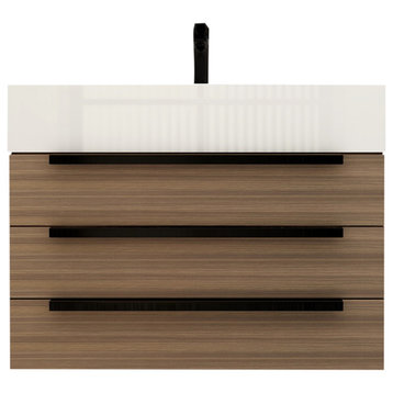 Jessica 30" Wall Mounted Vanity With Acrylic Sink, Rosewood