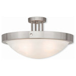 Livex Lighting - Livex Lighting 73957-91 New Brighton - Four Light Semi-Flush Mount - Canopy Included: TRUE  Shade InNew Brighton Four Li Brushed Nickel White *UL Approved: YES Energy Star Qualified: n/a ADA Certified: n/a  *Number of Lights: Lamp: 4-*Wattage:60w Medium Base bulb(s) *Bulb Included:No *Bulb Type:Medium Base *Finish Type:Brushed Nickel