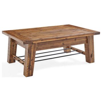 Industrial Coffee Table, Hardwood Construction With Metal Bar Accents, Brown