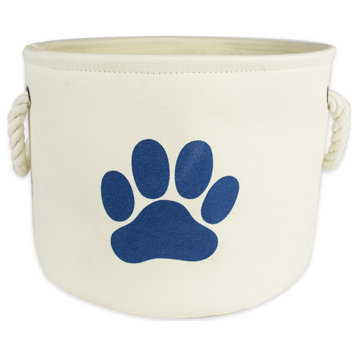 DII Polyester Pet Bin Paw Off White Round Small