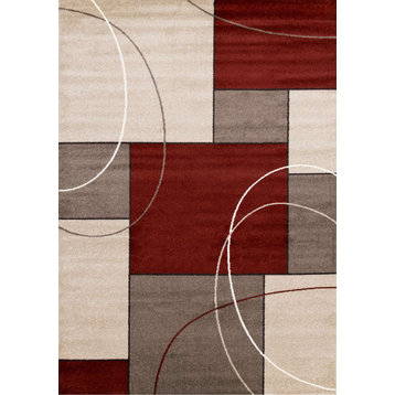Charlotte Collection Red Beige Abstract Geometric Rug, 5'3"x7'7"