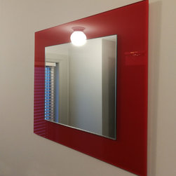 Square Accent Mirror. Clear on Red. - Wall Mirrors
