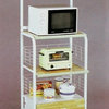 White Finish Metal and Wood Kitchen Cart and Microwave Cart with Casters
