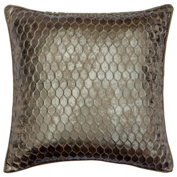 24"x24" Bee Hive Foil Champagne Silver Satin Foil Cushion Cover, Wired Hive