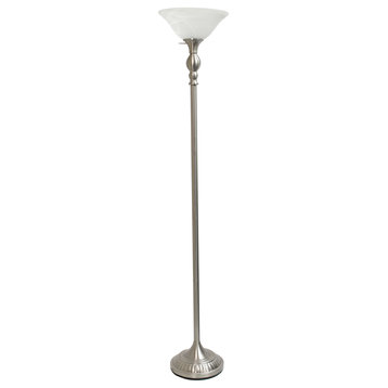 Elegant Designs 1 Light Torchiere Floor Lamp With Marbleized White Glass Shade