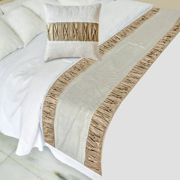 Brown Velvet, Linen Twin 53"x18" Bed Runner WITH Two Pillow Cover-Cascade Pleats