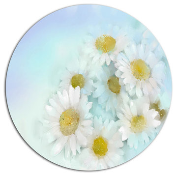 White Gerbera Flowers On Light Blue, Floral Disc Metal Wall Art, 36"