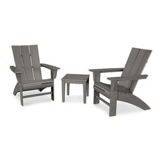 POLYWOOD Modern 3-Piece Curveback Adirondack Set, Slate Gray