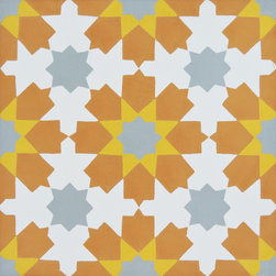 Moroccan Mosaic and Tile House - Ahfir Handmade Cement Tile, Orange/Yellow/Gray, Sample - Wall And Floor Tile