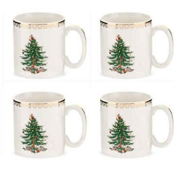 Spode Christmas Tree Gold 8 oz Mug Set of 4