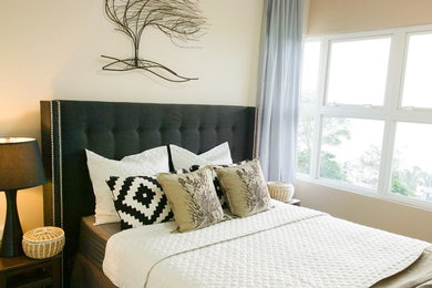 Bedroom - mid-sized transitional master bedroom idea in Other with beige walls