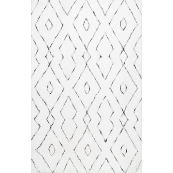 nuLOOM Hand Tufted Beaulah Shag Contemporary Area Rug, White, 5'x8'