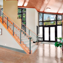 Stairs in front of windows