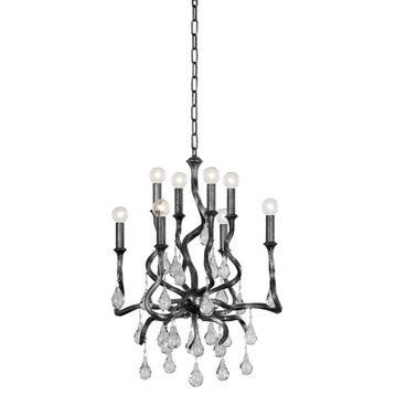 8 Light Chandelier-27.25 Inches Tall and 22 Inches Wide-Black Silver Leaf