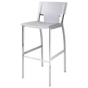 Kitchen Metal Barstool With PU Cushion and Chrome Leg 30''H, Set of 2, White