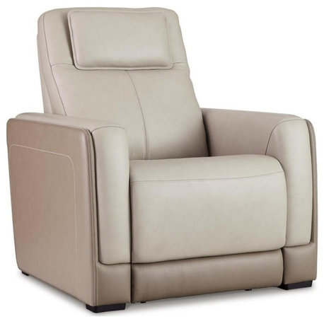Ashley Furniture Battleville Leather Power Recliner with Headrest in Beige