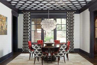 Great room - large transitional dark wood floor great room idea in Atlanta with white walls