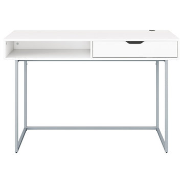 CorLiving Auston Single Drawer and Cubby Desk, White