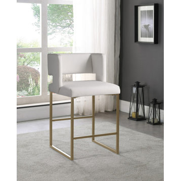 Caleb Upholstered Counter Stool, Set of 2, White, Vegan Leather, Brushed Gold