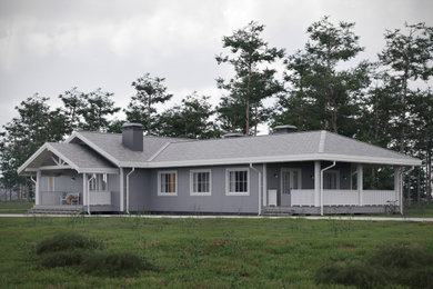Imagen de fachada nórdica de tamaño medio de una planta con revestimiento de madera, tejado a dos aguas y panel y listón