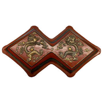 Chinese Distressed Brick Red Lacquer Double Rhombus Dragons Box Hws2022