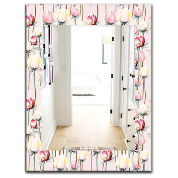 Designart Pink Blossom 13 Traditional Frameless Vanity Mirror, 24x32