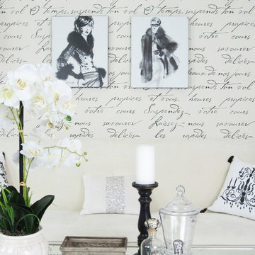 French Poem Stenciled Living Rooms