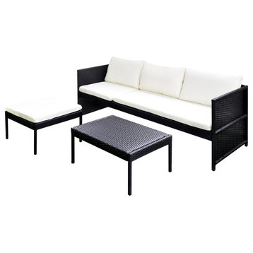 vidaXL patio Furniture Set 3 Piece Sofa Set with Cushions Poly Rattan Black