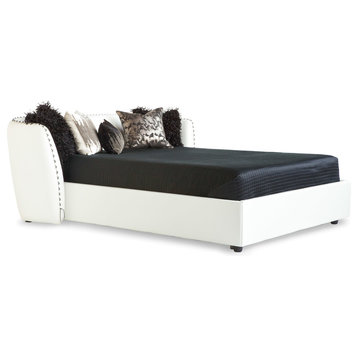 Modern Vitali White Microfiber Leather Platform Cal King Bed by Zuri Furniture
