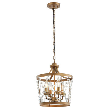 12.6 in Brushed Gold Crystal Chandelier with 4 lights