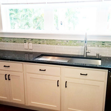 Florida Residence- Lime Green and Floral Linear Glass Tile Kitchen