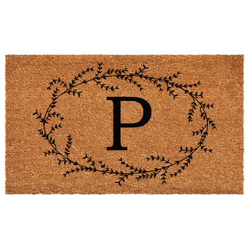Calloway Mills Rustic Leaf Vine Monogrammed Doormat, 36"x72", Letter P