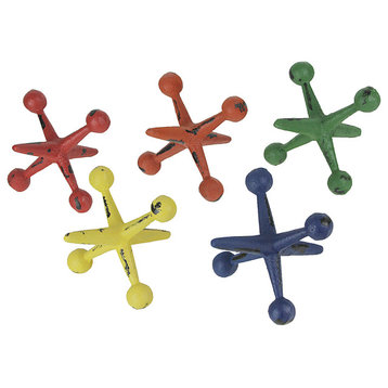Set of 5 Colorful Cast Iron Decorative Toy Jack Distressed Finish Sculptures