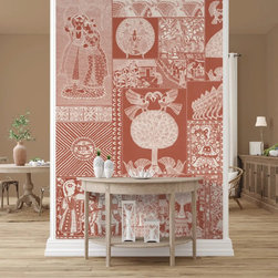 Geet Madhubani Wallpaper, Terracotta Red - Wallpaper